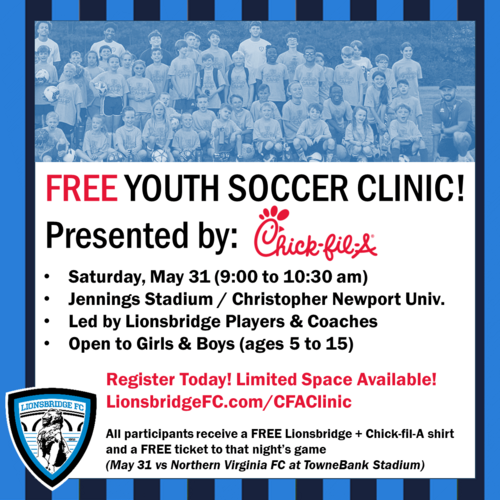 Chick-fil-A/Lionsbridge FREE Youth Soccer Clinic poster