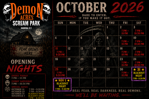 Demon Acres Scream Park 2026 poster