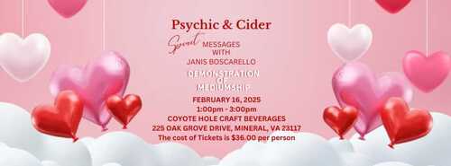 Psychic and Cider with Janis Boscarello  February 2025 poster