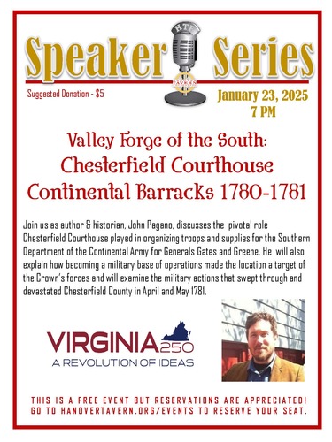 Speaker Series - Chesterfield Courthouse Continental Barracks  poster