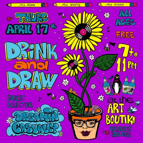 Art Boutiki Drink and Draw - April 2025 with guest selector Dreamin' Casually poster